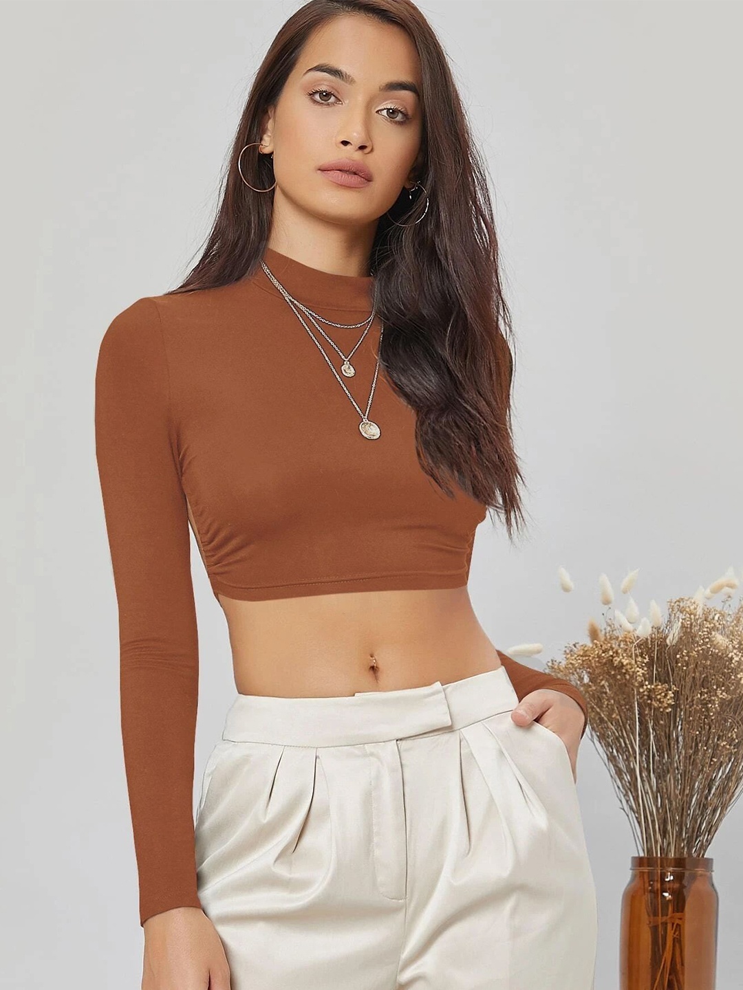 

Tivante Women Cotton Fitted Crop Top, Brown