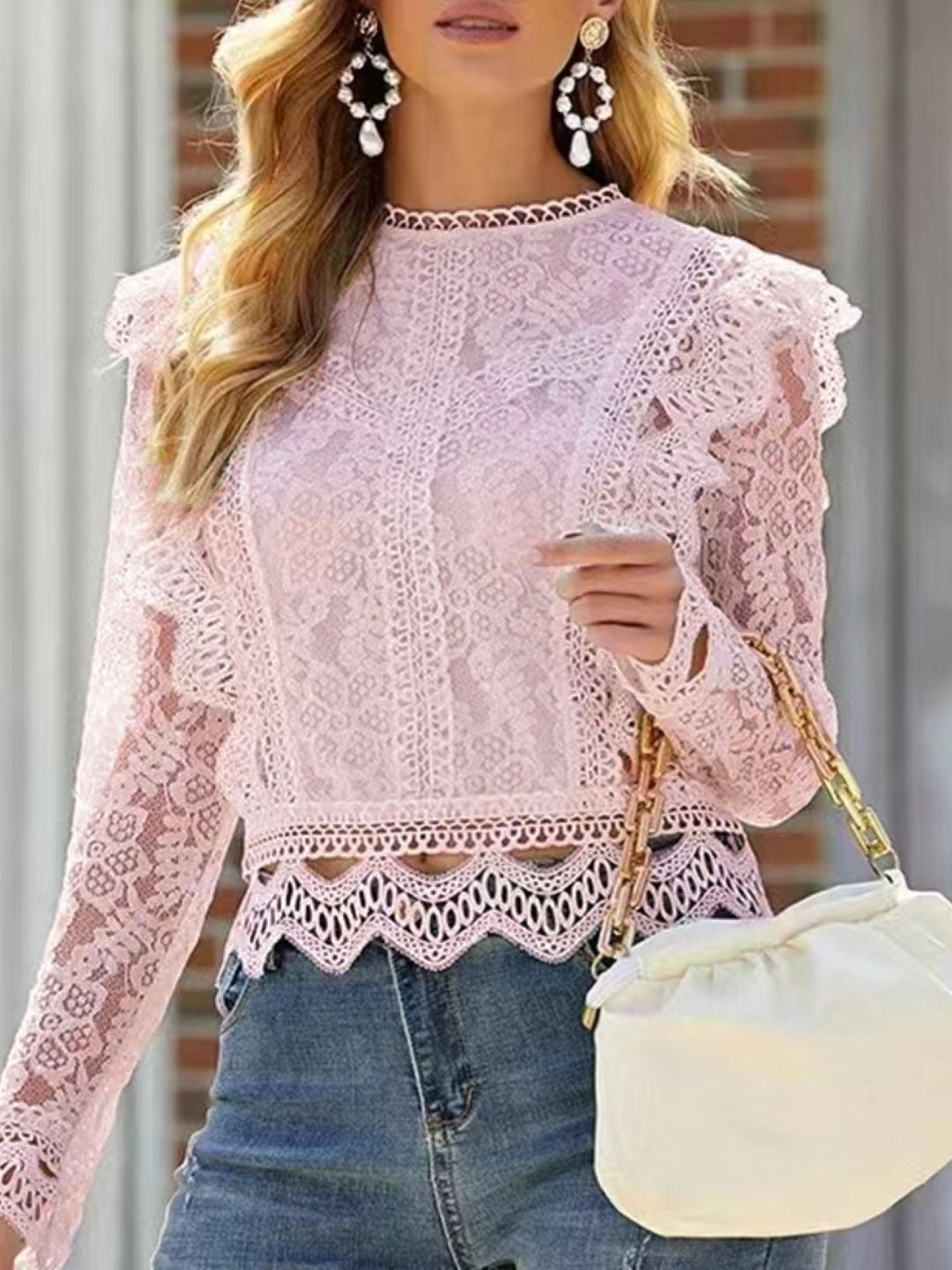 

StyleCast Self Design Round Neck Long Sleeves Regular Top, Pink