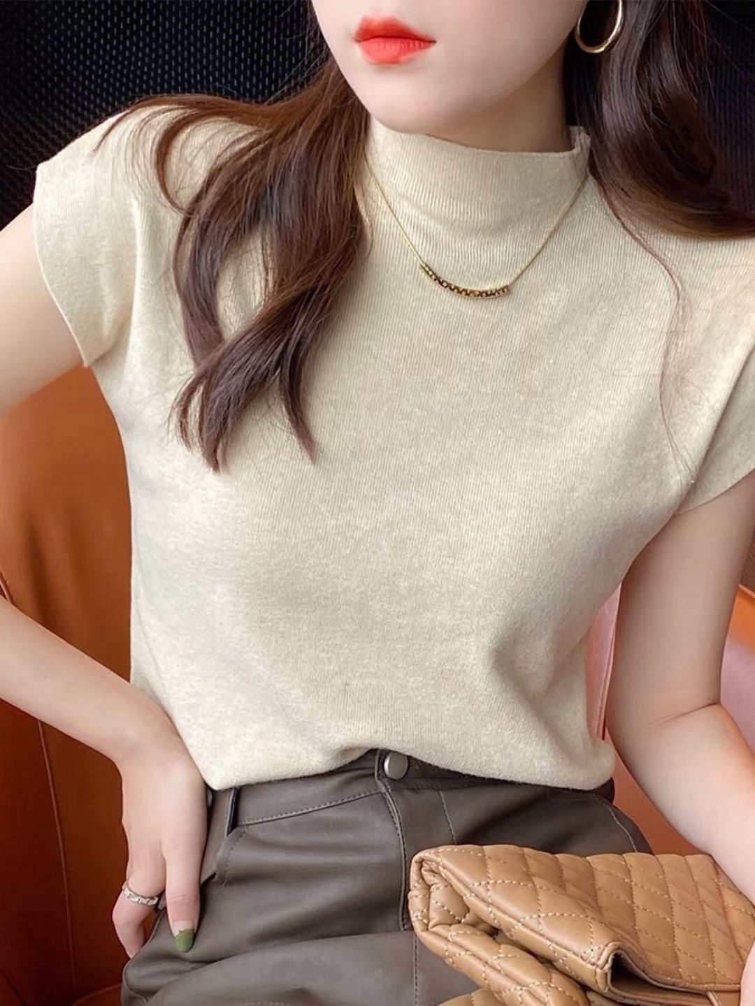 

HERE&NOW Women High Neck Regular Top, Cream