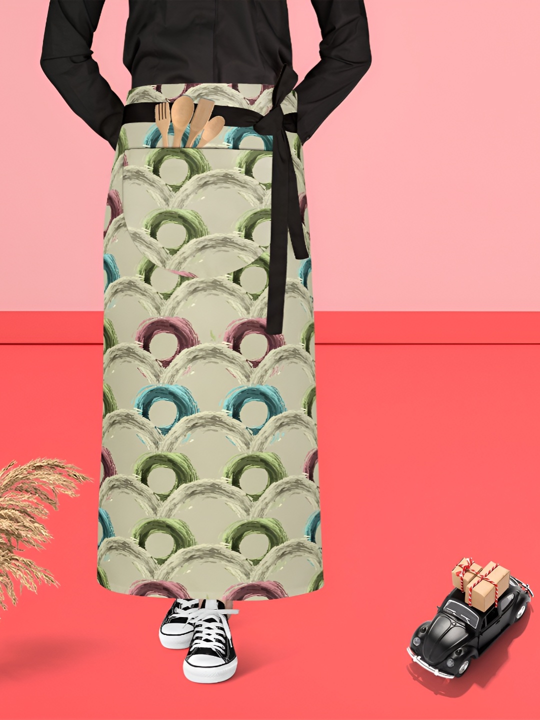 

ArtzFolio Black & Grey Printed Cotton Waist Apron