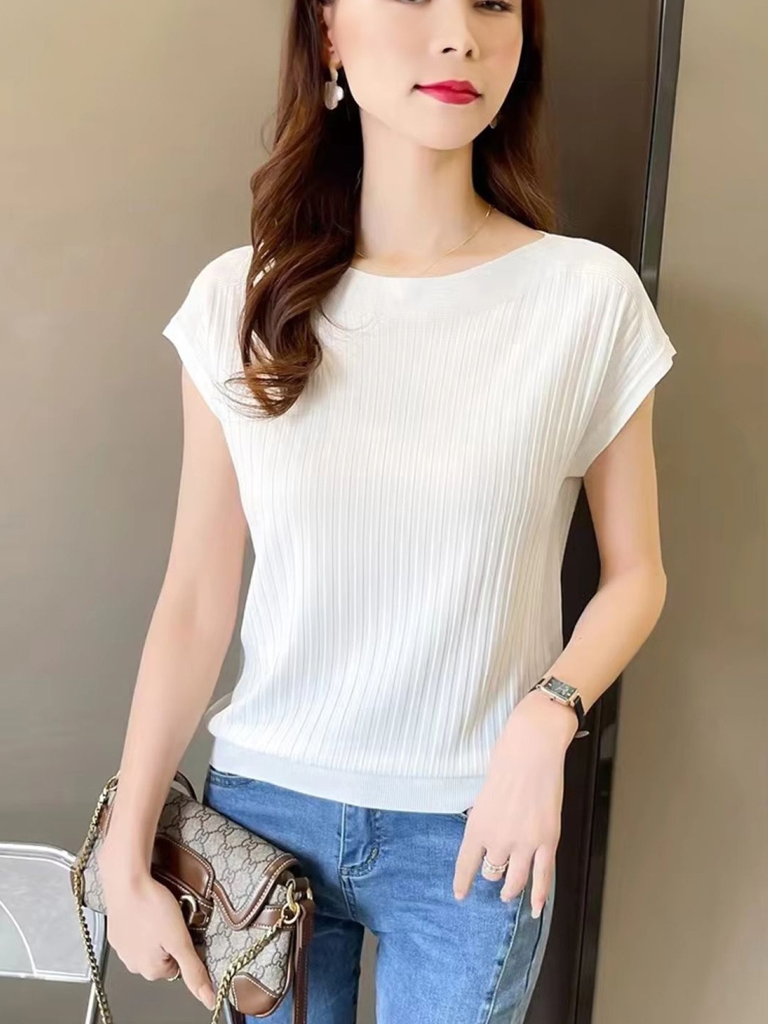 

KPOP Boat Neck Short Sleeves Top, White