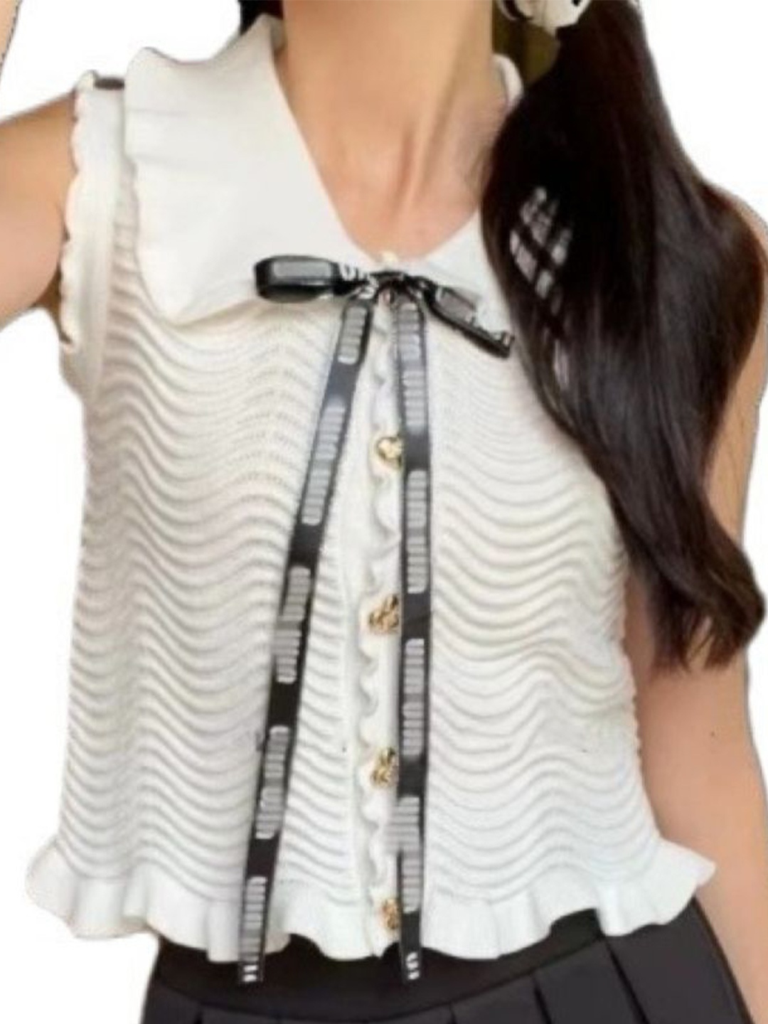 

KPOP Women Shirt Collar Sleeveless Top, White