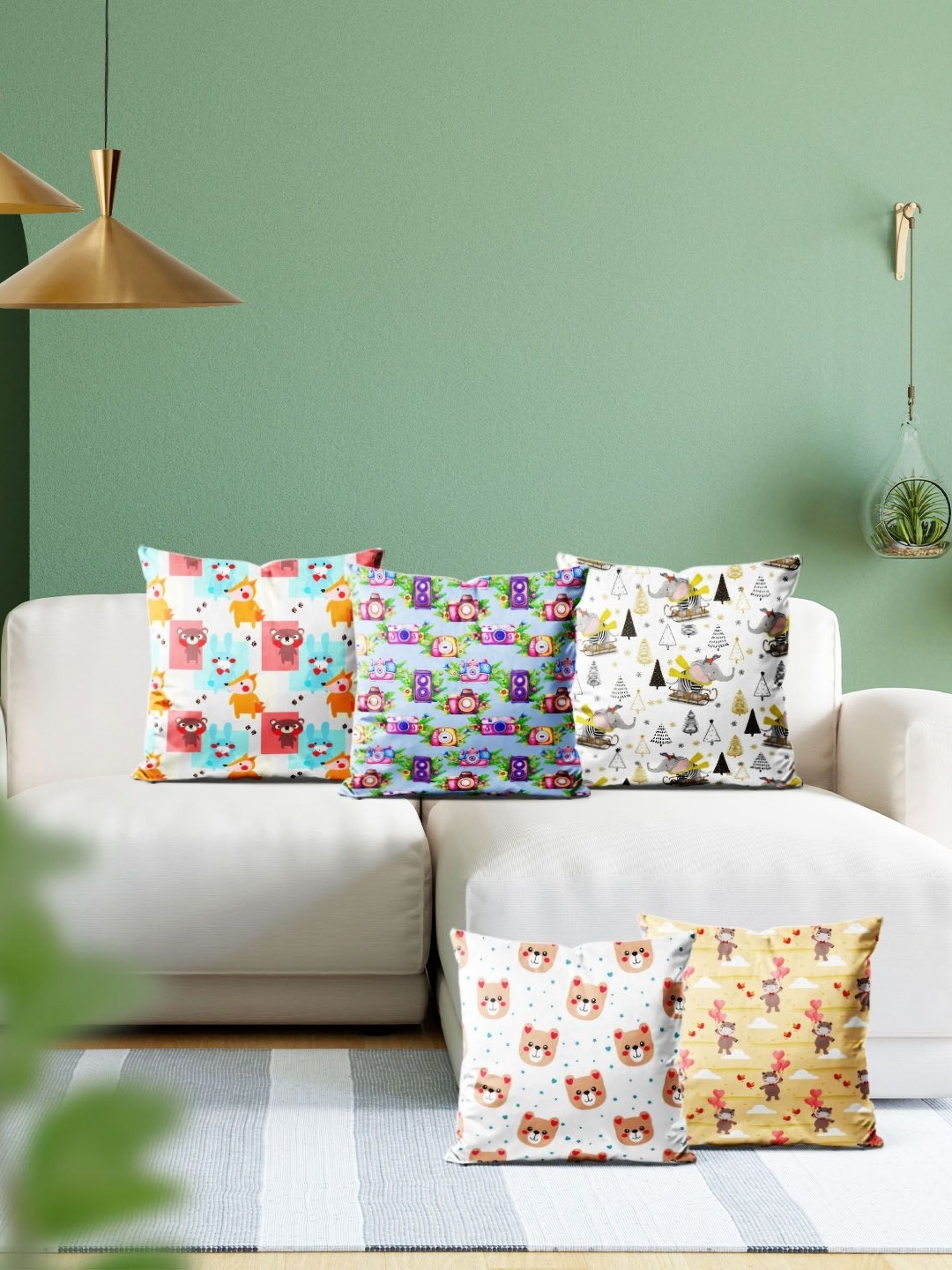 

ArtzFolio Multicoloured Set of 5 Velvet Square Cushion Covers, Multi