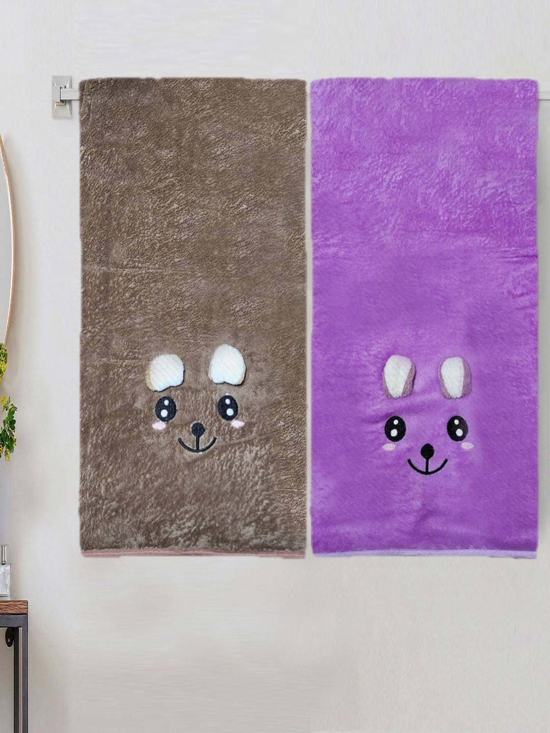 

ANA Brown & Purple 2 Pieces Bunny Face Printed 300 GSM Bath Towels