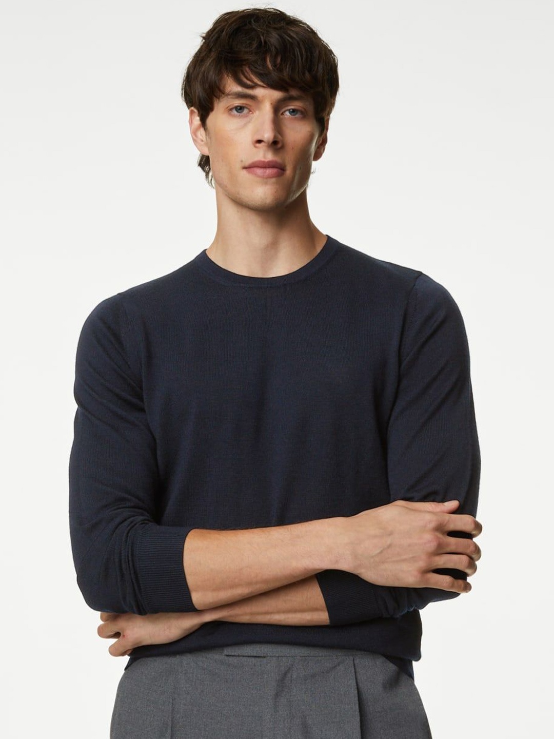 

Marks & Spencer Men Woollen Pullover, Navy blue