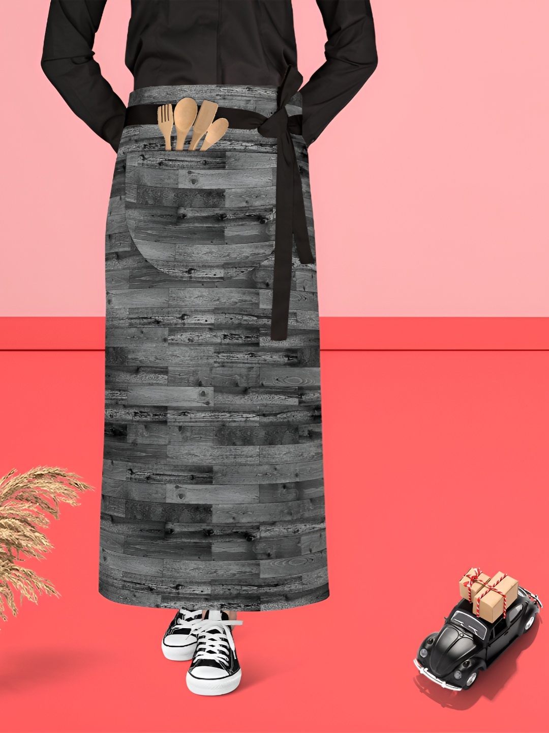 

ArtzFolio Grey & Black Printed Cotton Waist Apron
