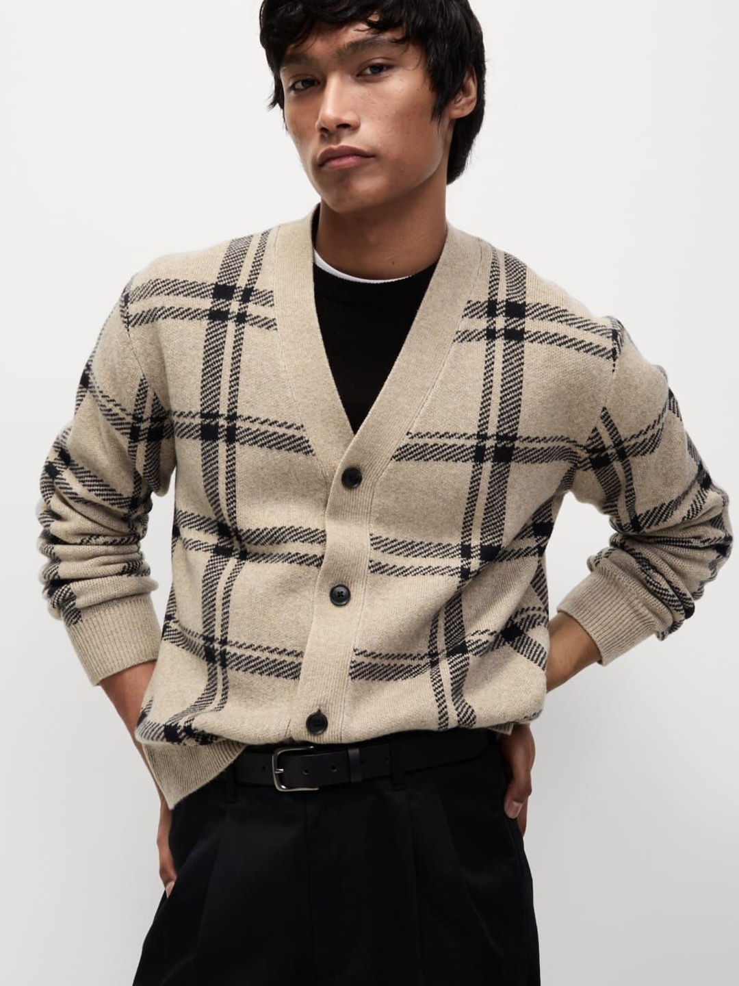 

Marks & Spencer Men Checked Cardigan, Beige
