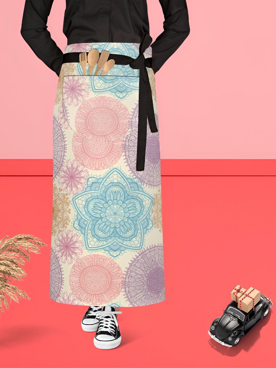 

ArtzFolio Blue & Pink Printed Pure Cotton Waist Apron