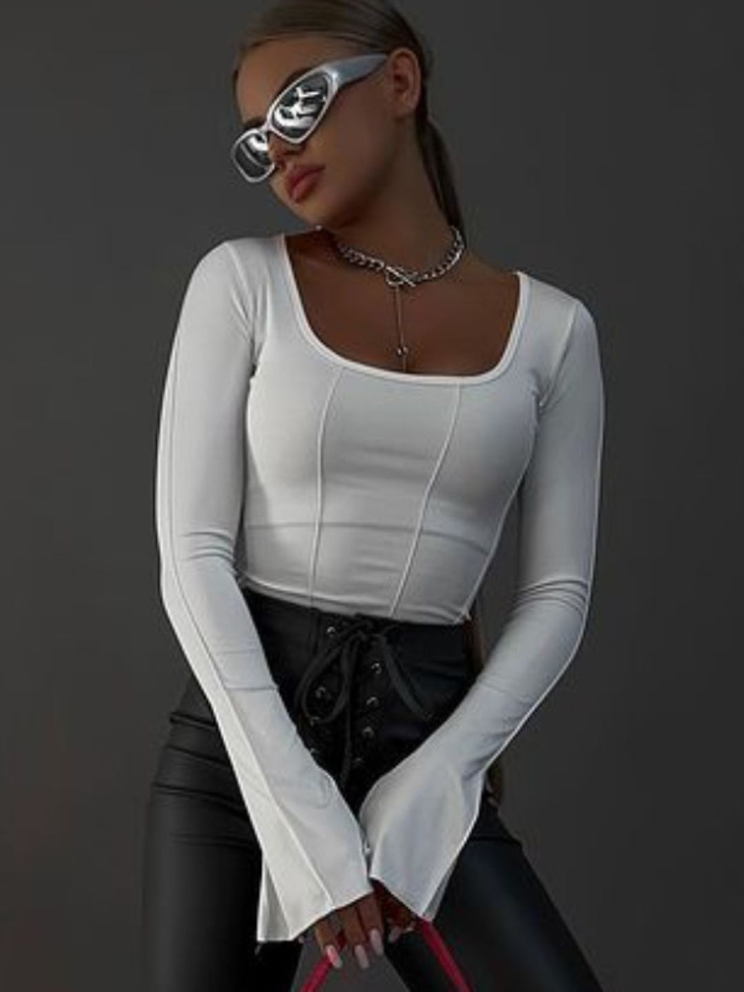 

StyleCast Women Scoop Neck Bell Sleeves Top, White