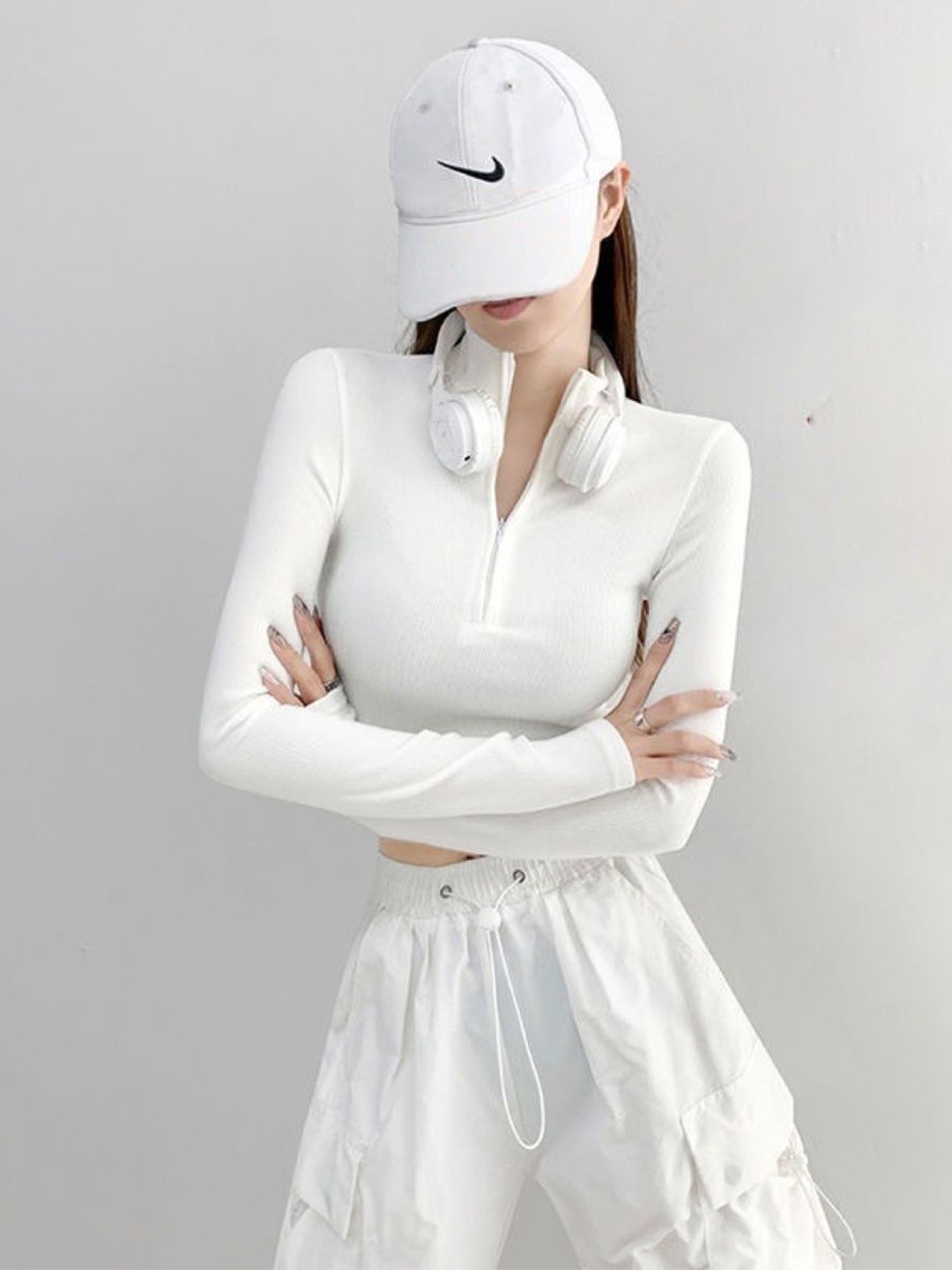 

HERE&NOW Women High Neck Crop Top, White