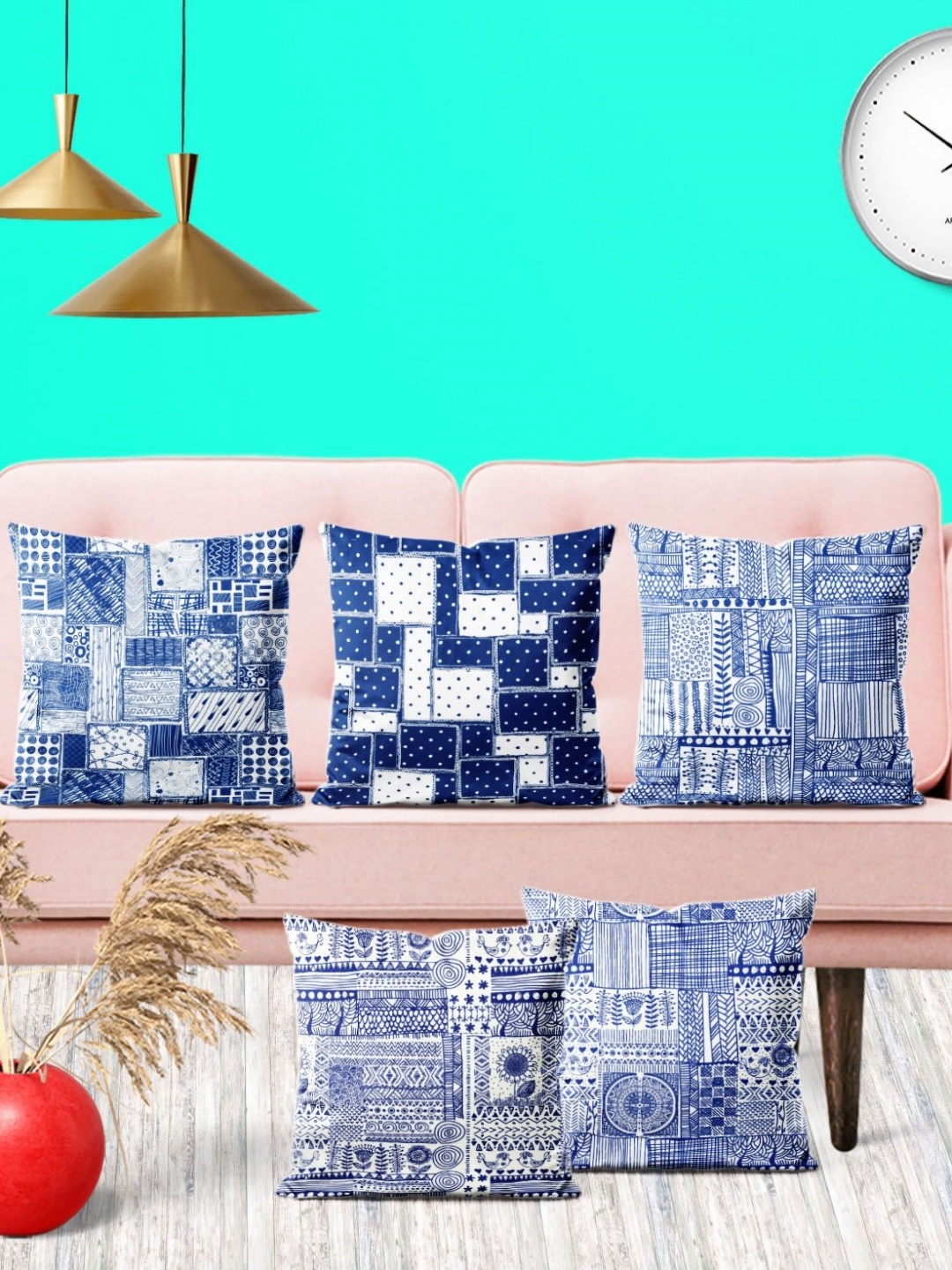 

ArtzFolio Multicoloured Set of 5 Square Cushion Covers, Multi