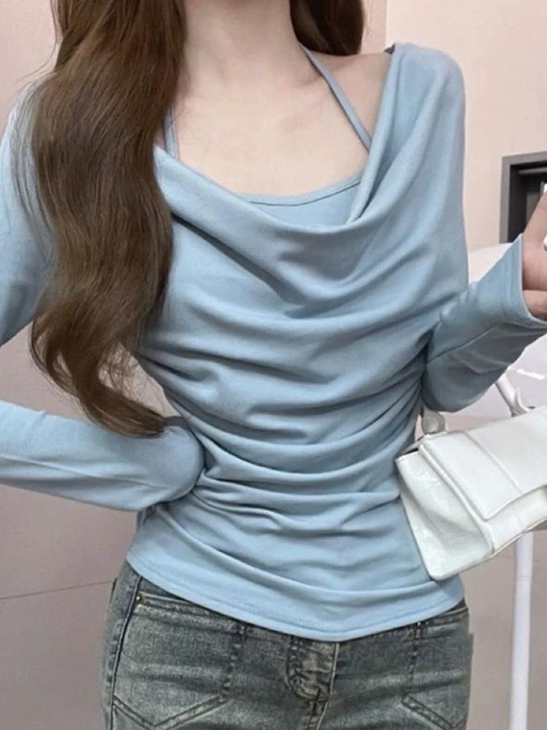

HERE&NOW Women Extended Sleeves Top, Blue