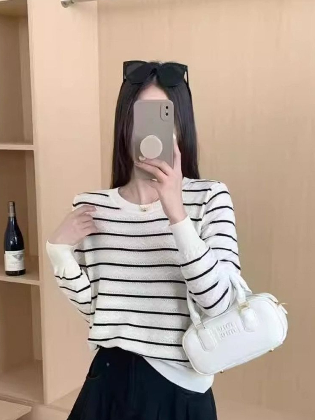 

KPOP Women Horizontal Stripes Striped Regular Top, White