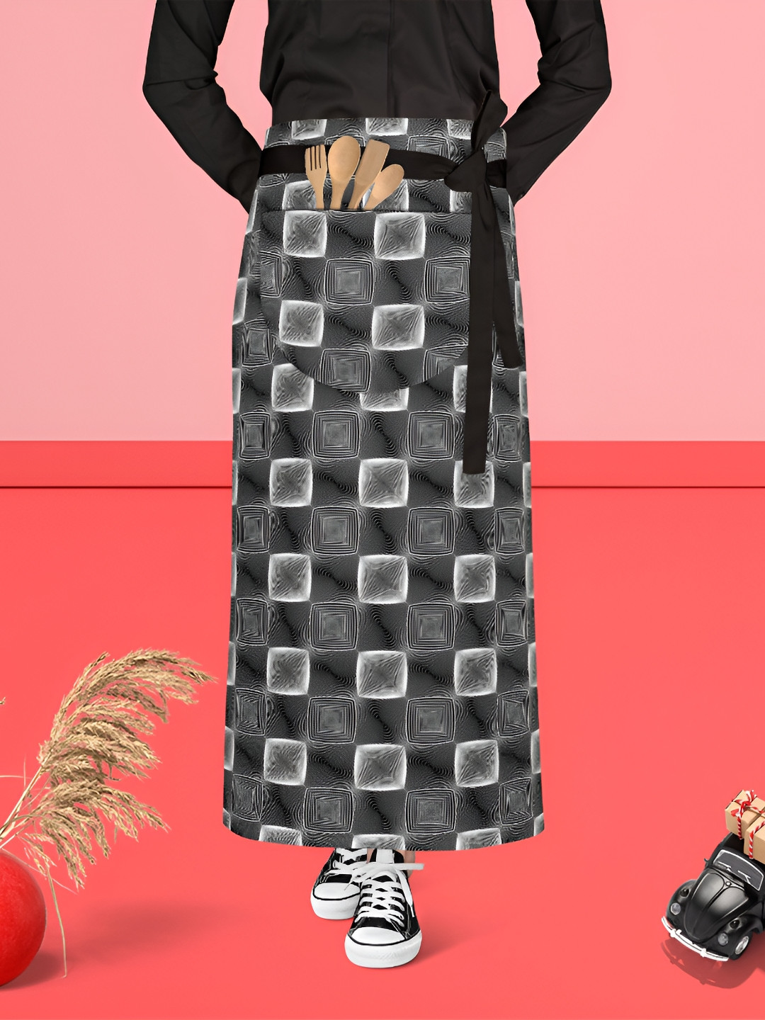 

ArtzFolio Black & Grey Printed Cotton Waist Apron