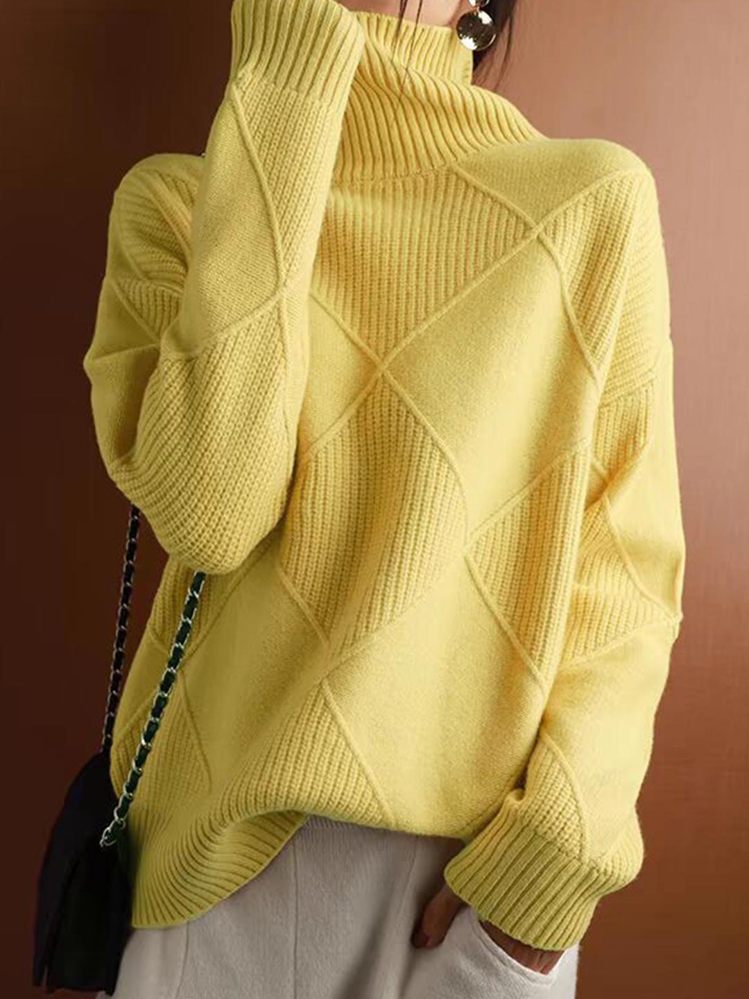 

StyleCast Women Turtle Neck Long Sleeves Ribbed Pullover Sweaters, Yellow