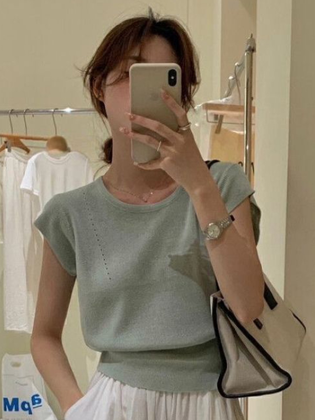 

KPOP Women Round Neck Short Sleeves Top, Green