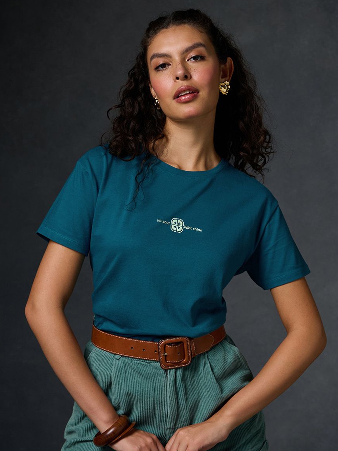 

Saaki Women Raw Edge T-shirt, Turquoise blue