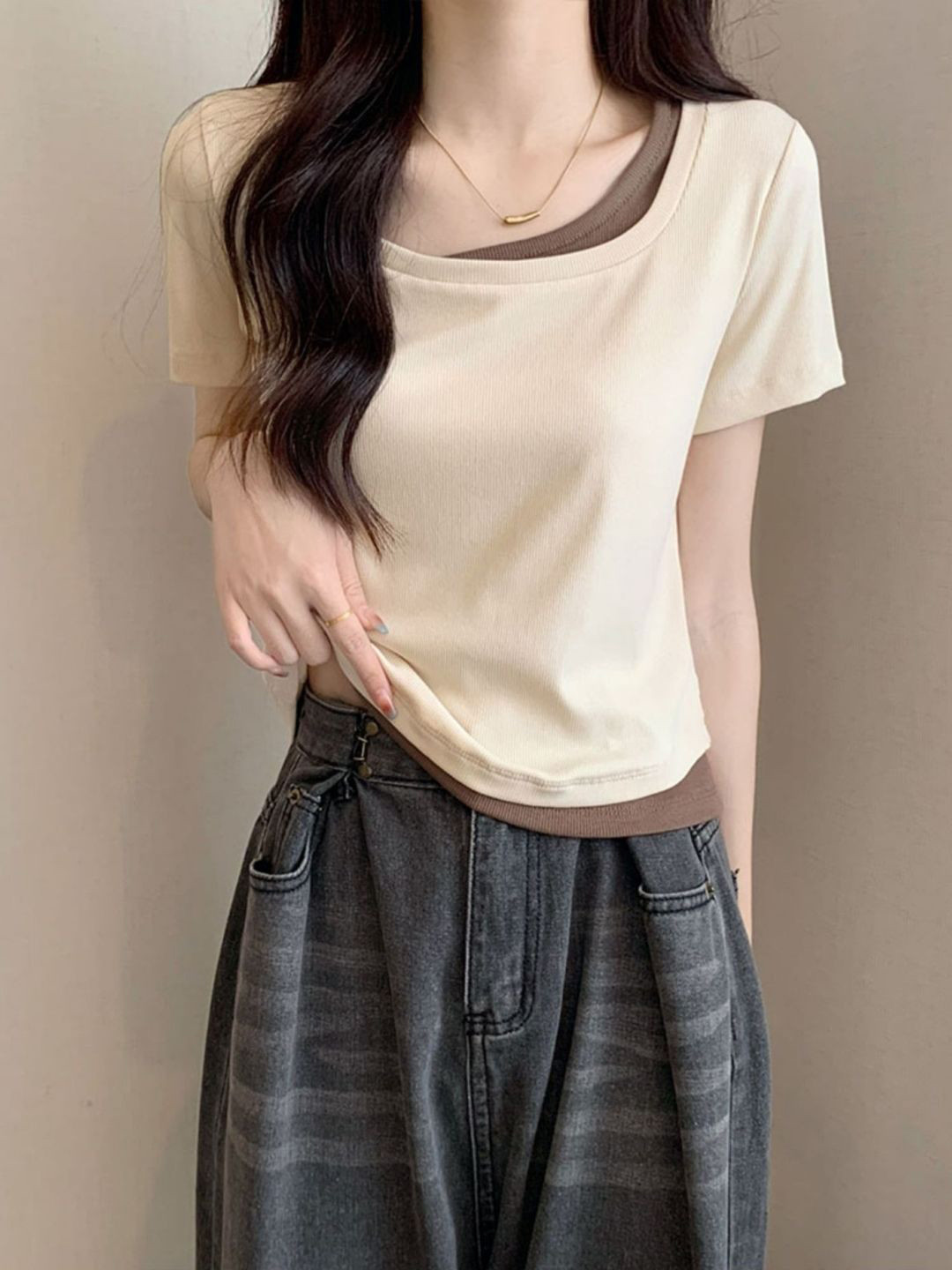 

HERE&NOW Women Scoop Neck Regular Top, Cream
