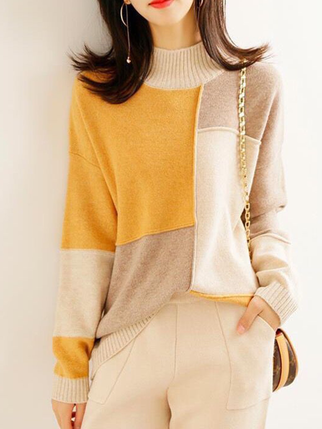 

StyleCast Women Winter Wearing Colourblocked High Neck Long Sleeves Tops, Cream