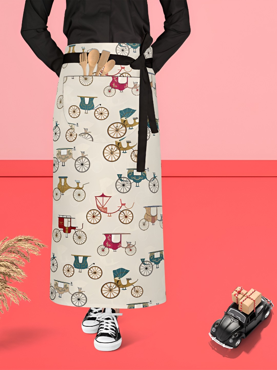 

ArtzFolio Beige & Blue Printed Cotton Waist Apron