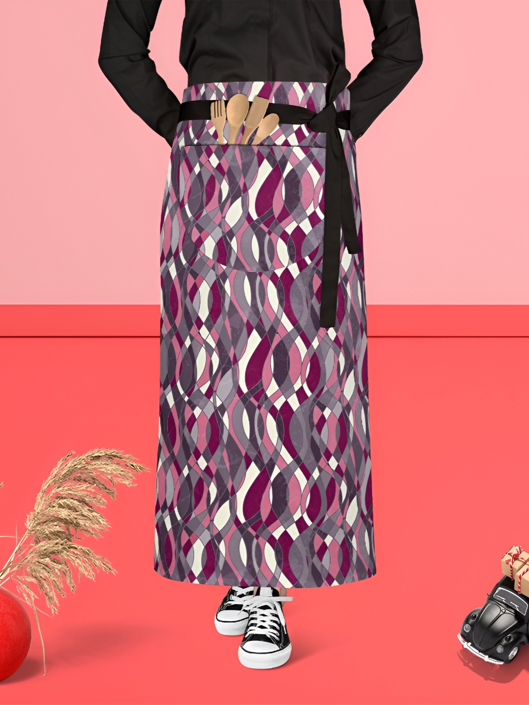 

ArtzFolio Black & Violet Printed Cotton Waist Apron