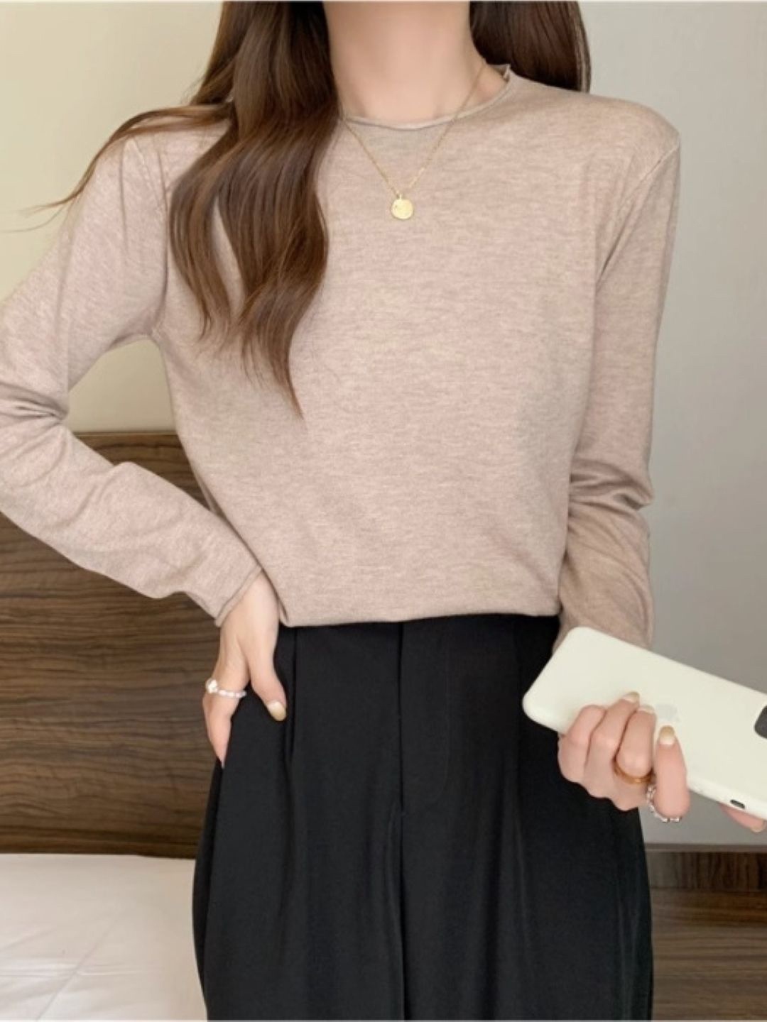 

HERE&NOW Women Extended Sleeves Solid Top, Khaki