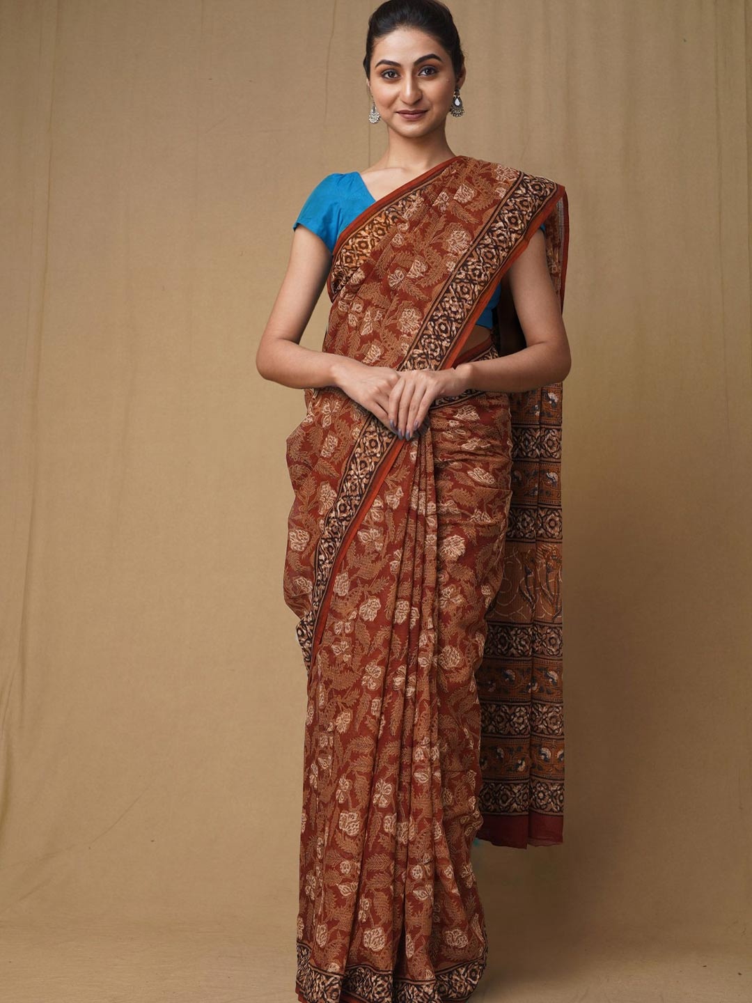 

Unnati Silks Floral Pure Cotton Kota Saree, Rust