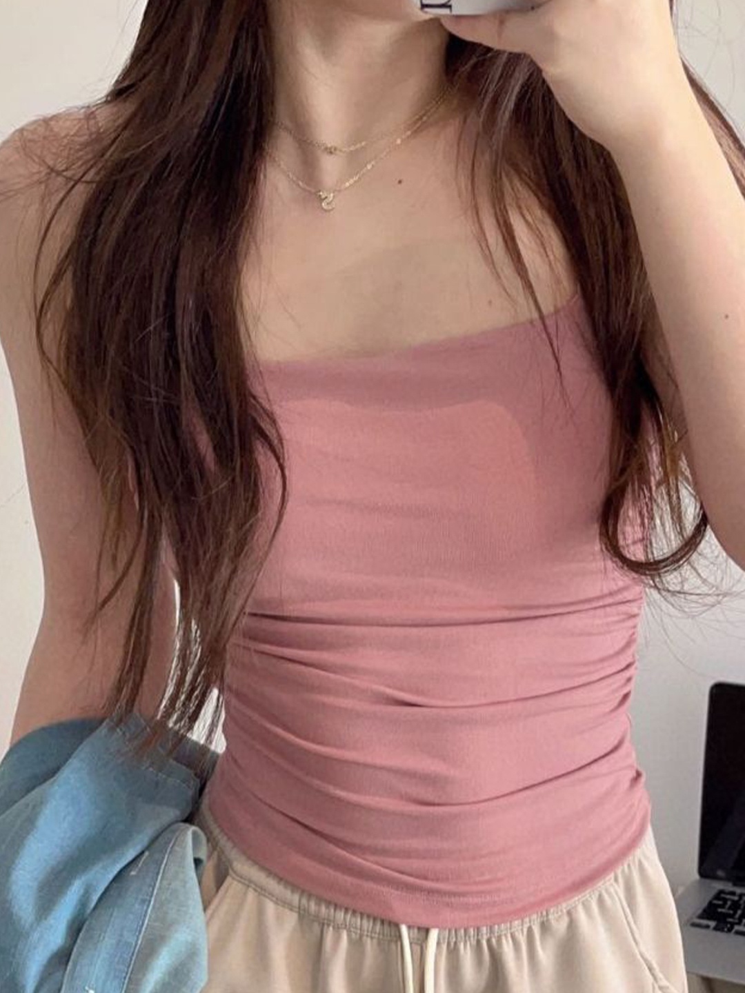 

KPOP Women Shoulder Straps Sleeveless Top, Pink