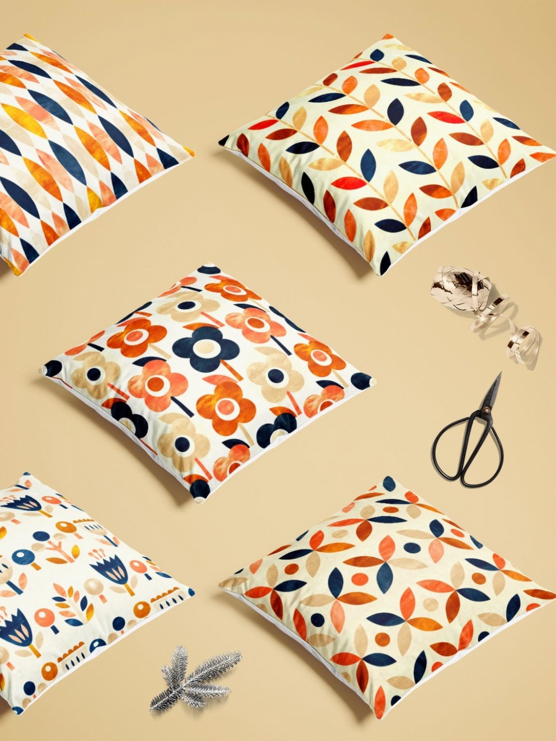

ArtzFolio Multicoloured Set of 5 Velvet Square Cushion Covers, Multi