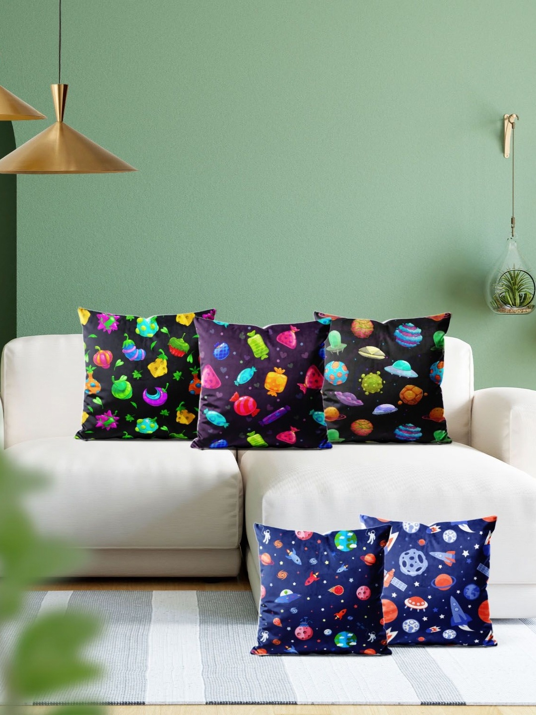 

ArtzFolio Multicoloured Set of 5 Velvet Square Cushion Covers, Multi