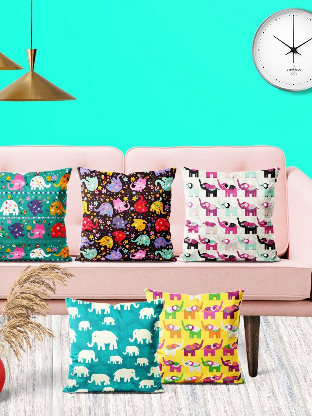 

ArtzFolio Multicoloured Set of 5 Square Cushion Covers, Multi