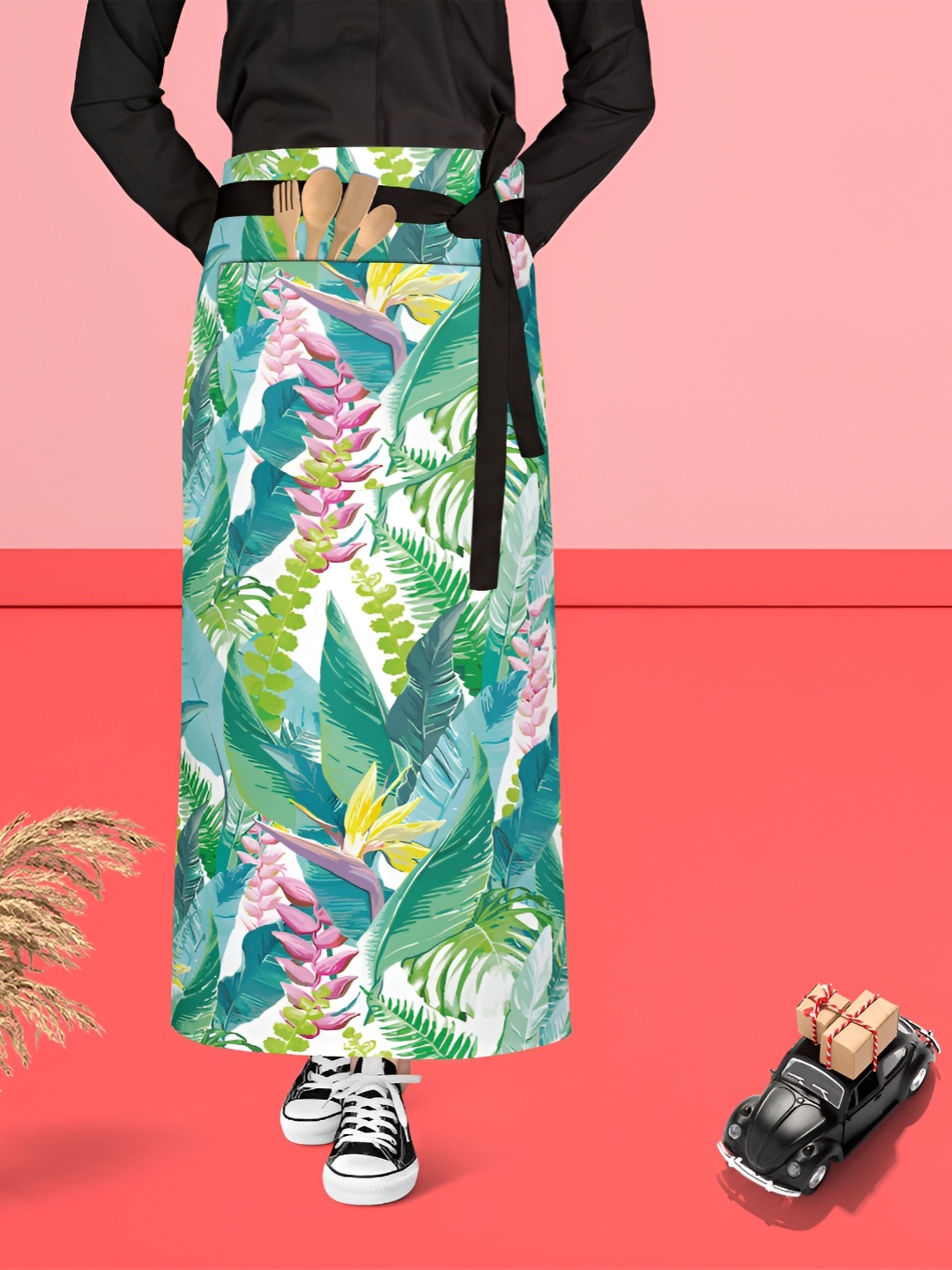

ArtzFolio White & Green Printed Cotton Waist Apron