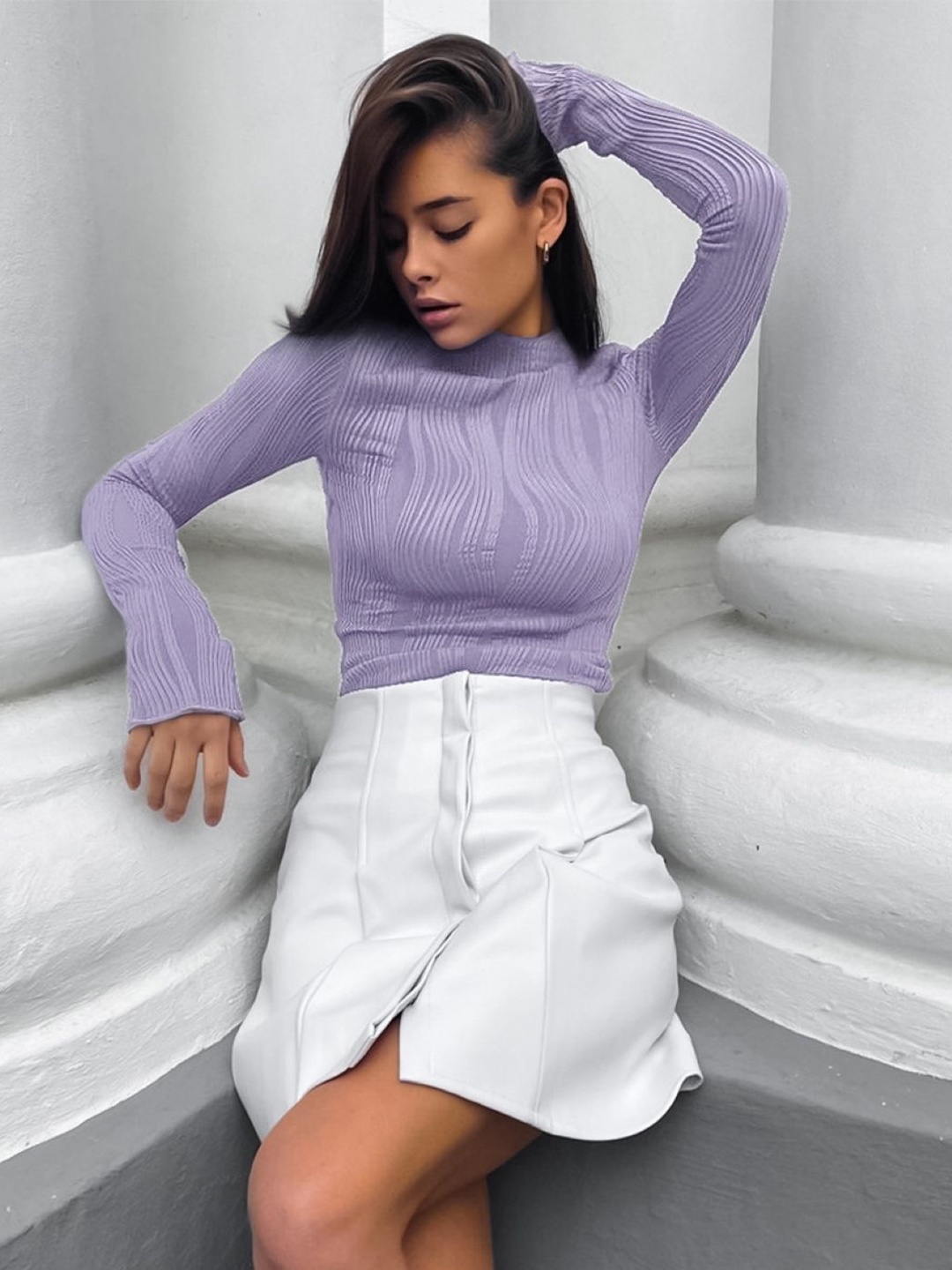 

StyleCast Women High Neck Extended Sleeves Top, Purple