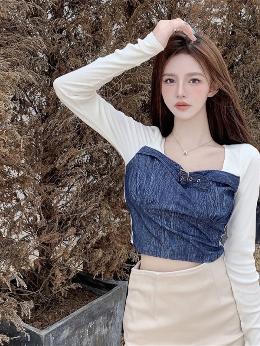 

HERE&NOW Colourblocked Crop Top, White