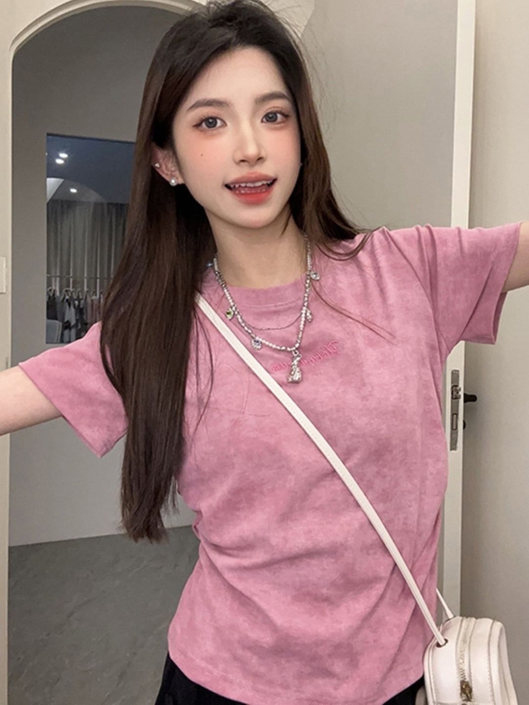 

HERE&NOW Women Round Neck Top, Pink