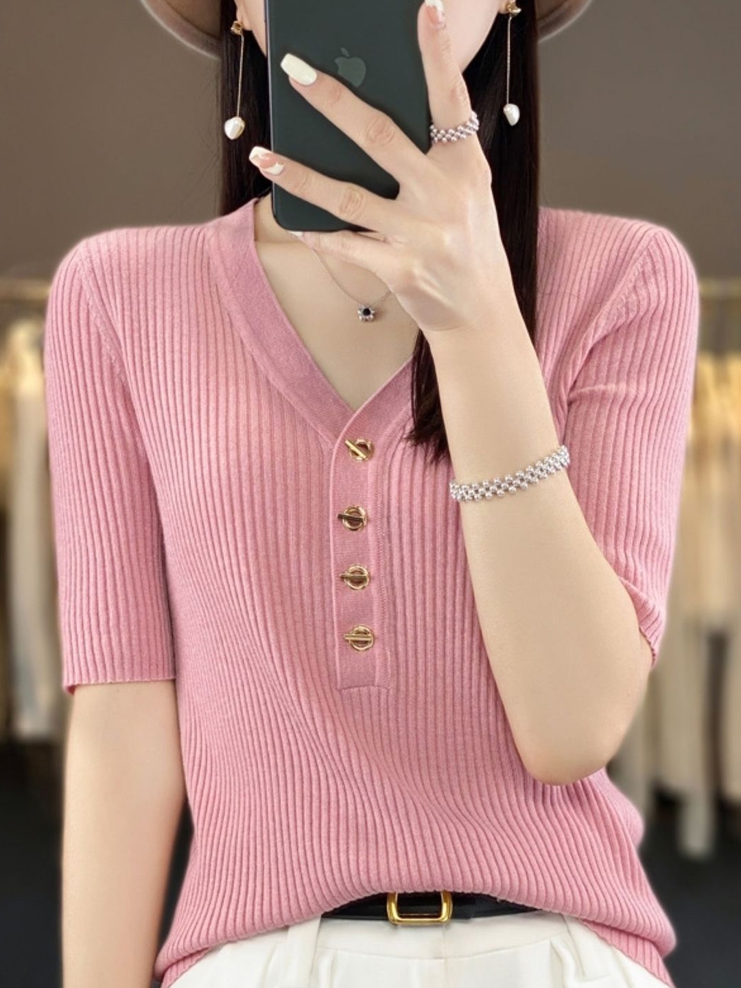 

KPOP Women Vertical Stripes Striped Regular Top, Pink