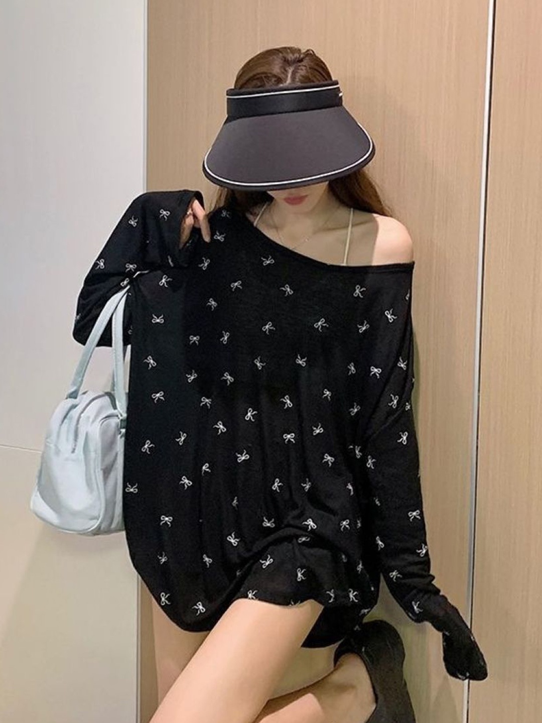 

HERE&NOW Printed One Shoulder Top, Black