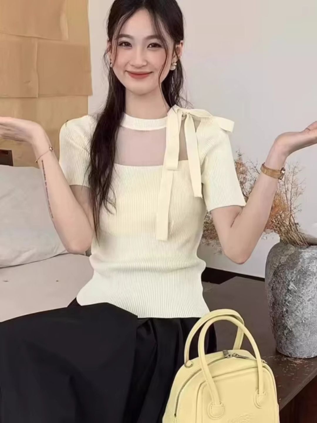 

KPOP Women Round Neck Top, Yellow