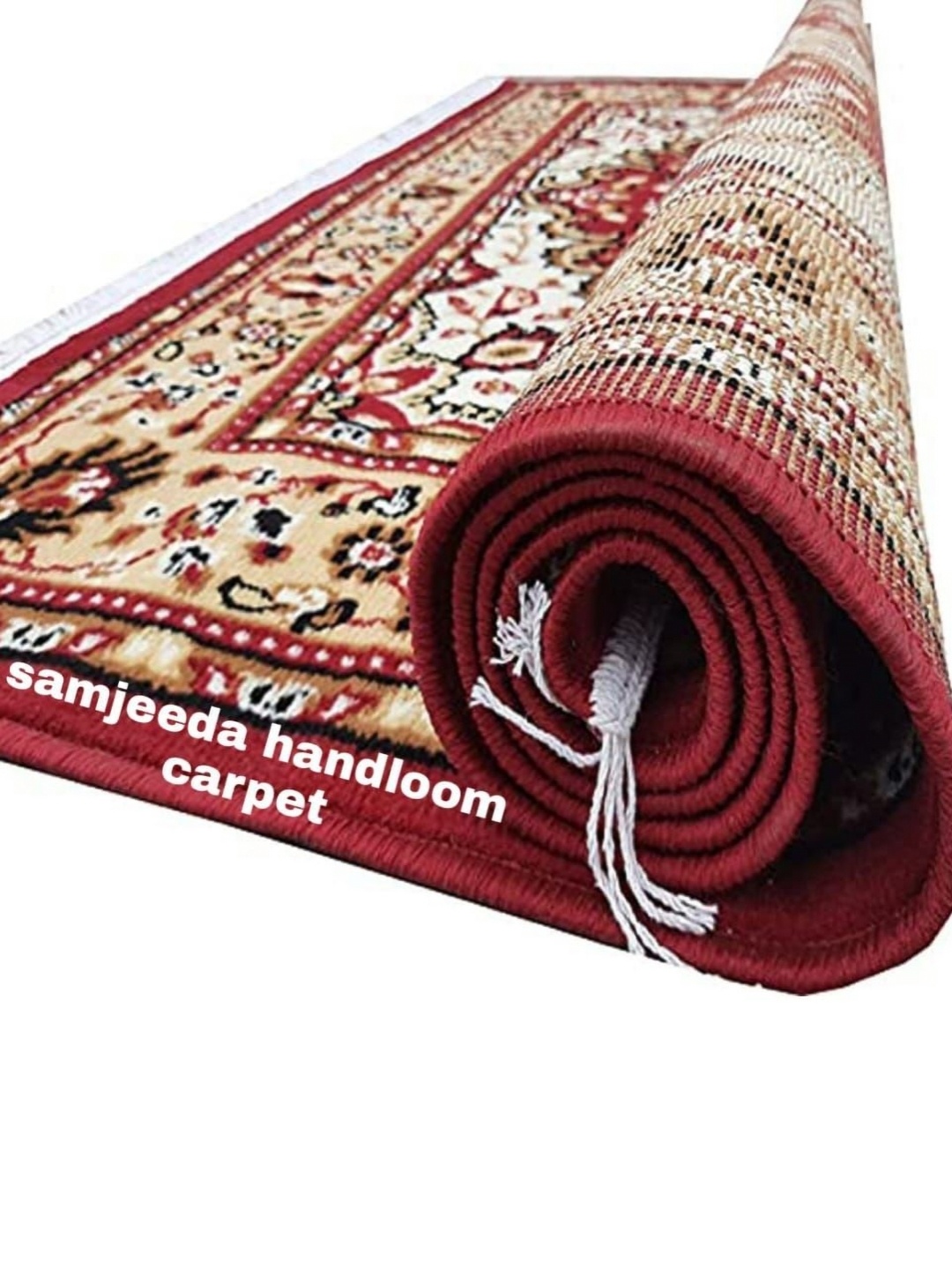 

Samjeeda Handloom carpets Red Geometric Anti-Skid Woollen Carpet