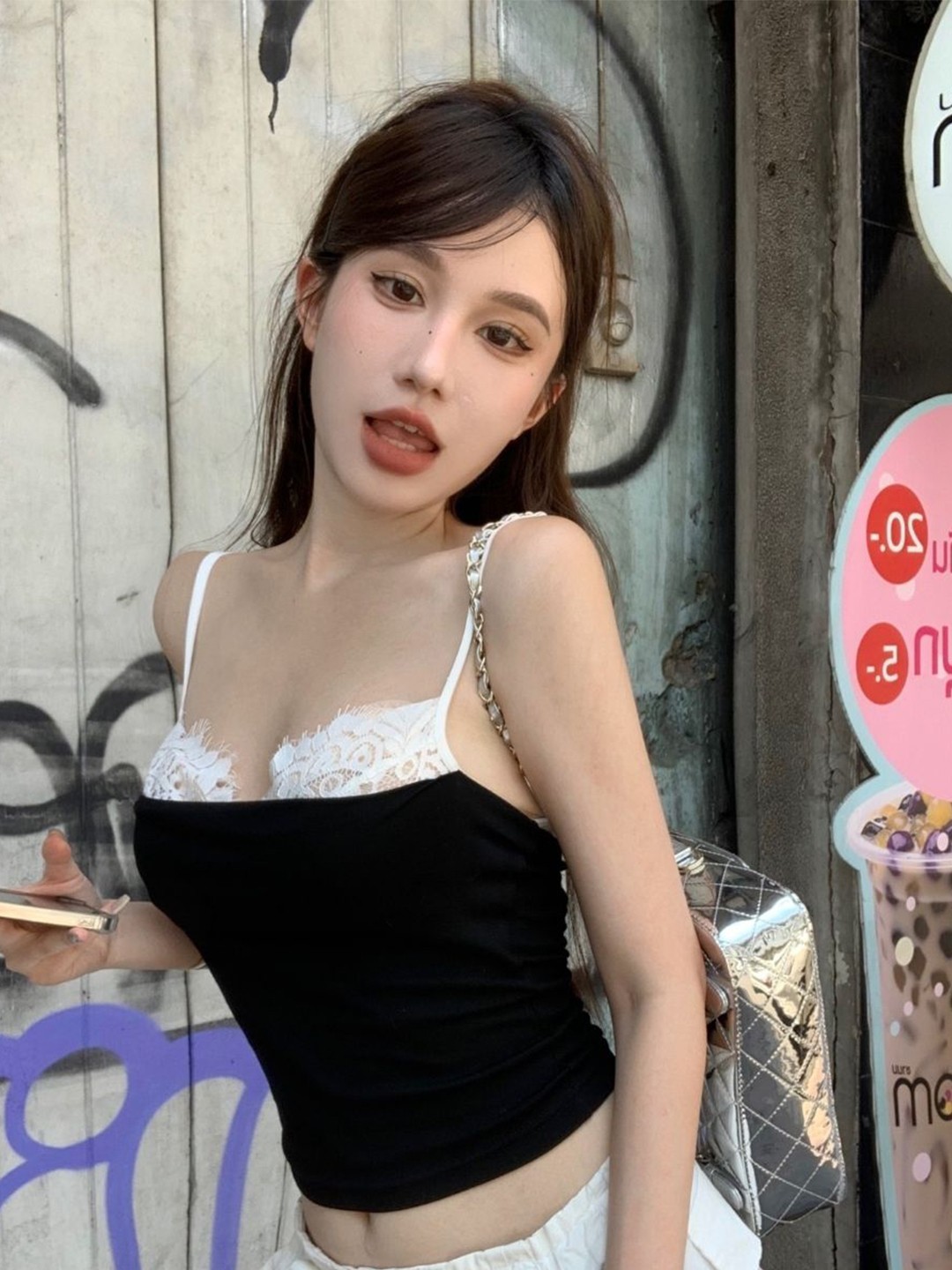

KPOP Shoulder Straps Crop Top, Black