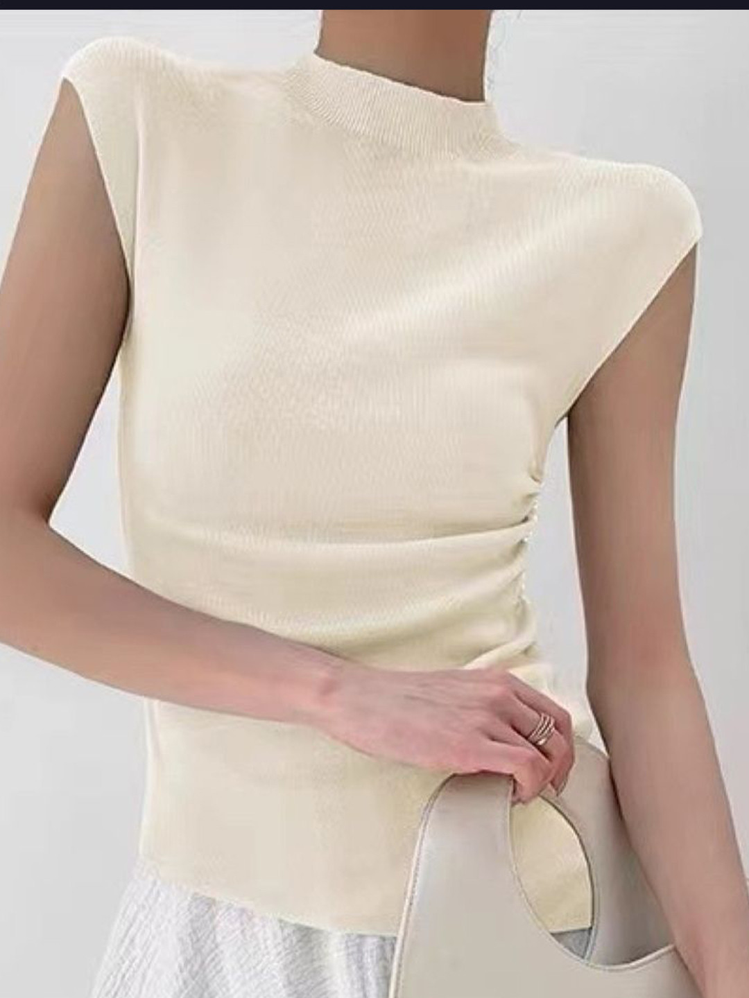 

KPOP Women High Neck Regular Top, Cream