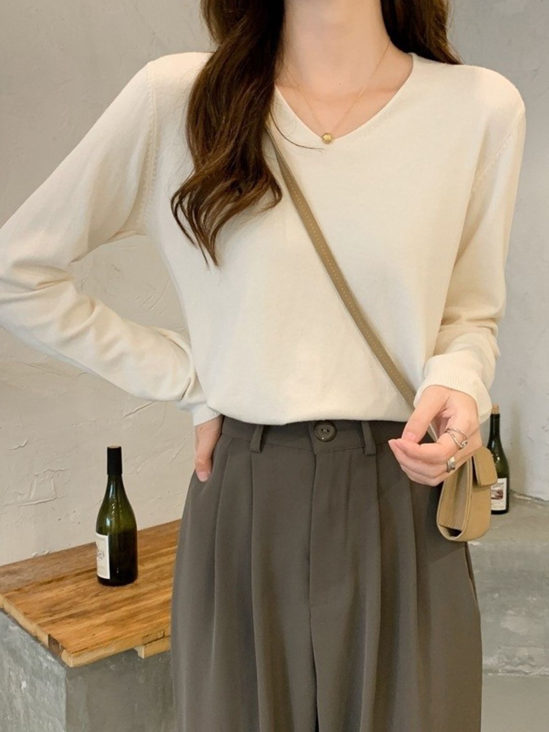 

HERE&NOW Women V-Neck Regular Top, Cream