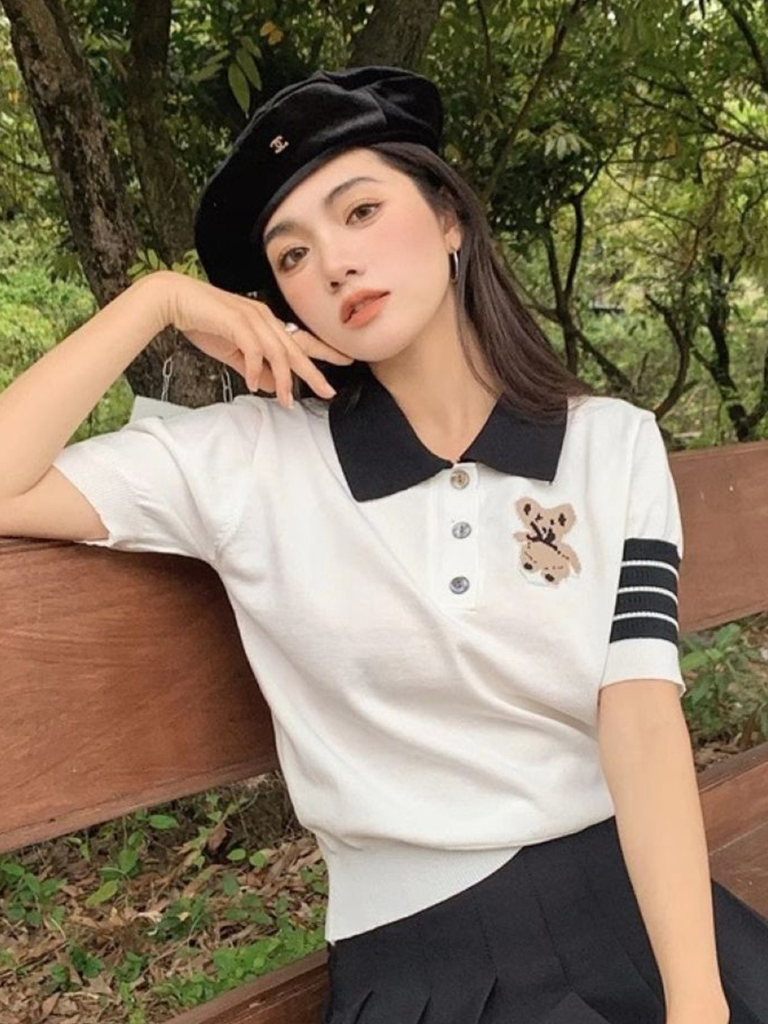 

HERE&NOW Womens Silk Shirt Collar Short Sleeves Graphic Top, White