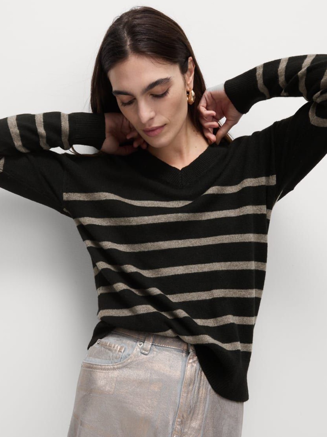 

Marks & Spencer Women Striped Pullover, Black