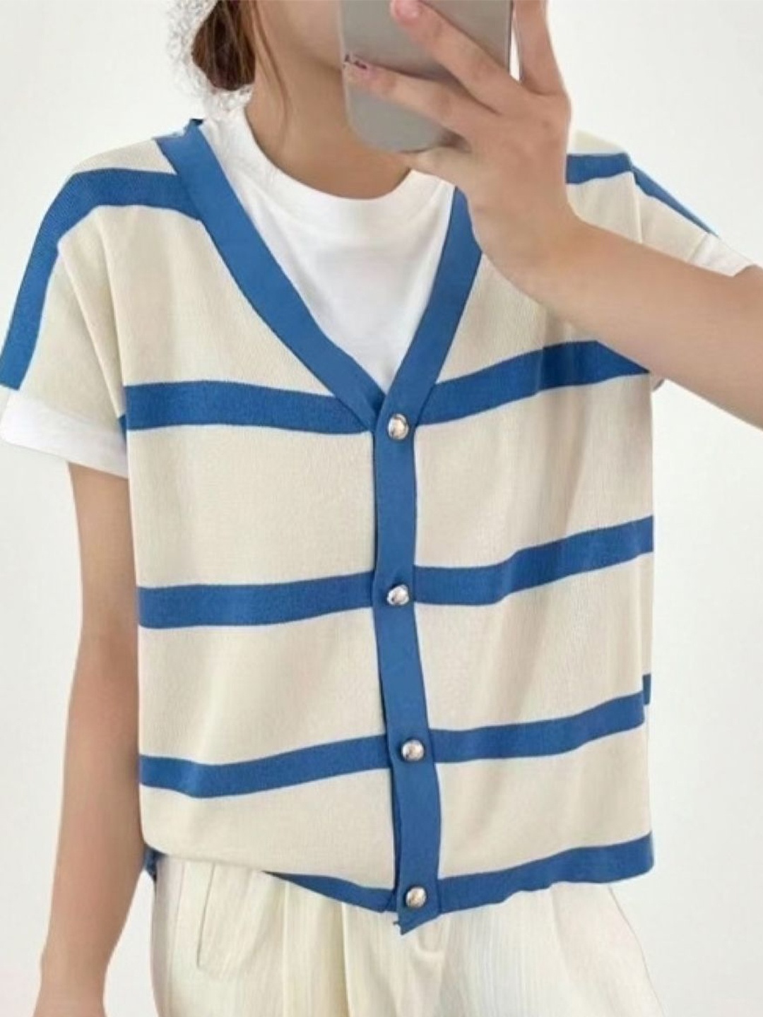 

KPOP Horizontal Women stripes RegularTop, Blue