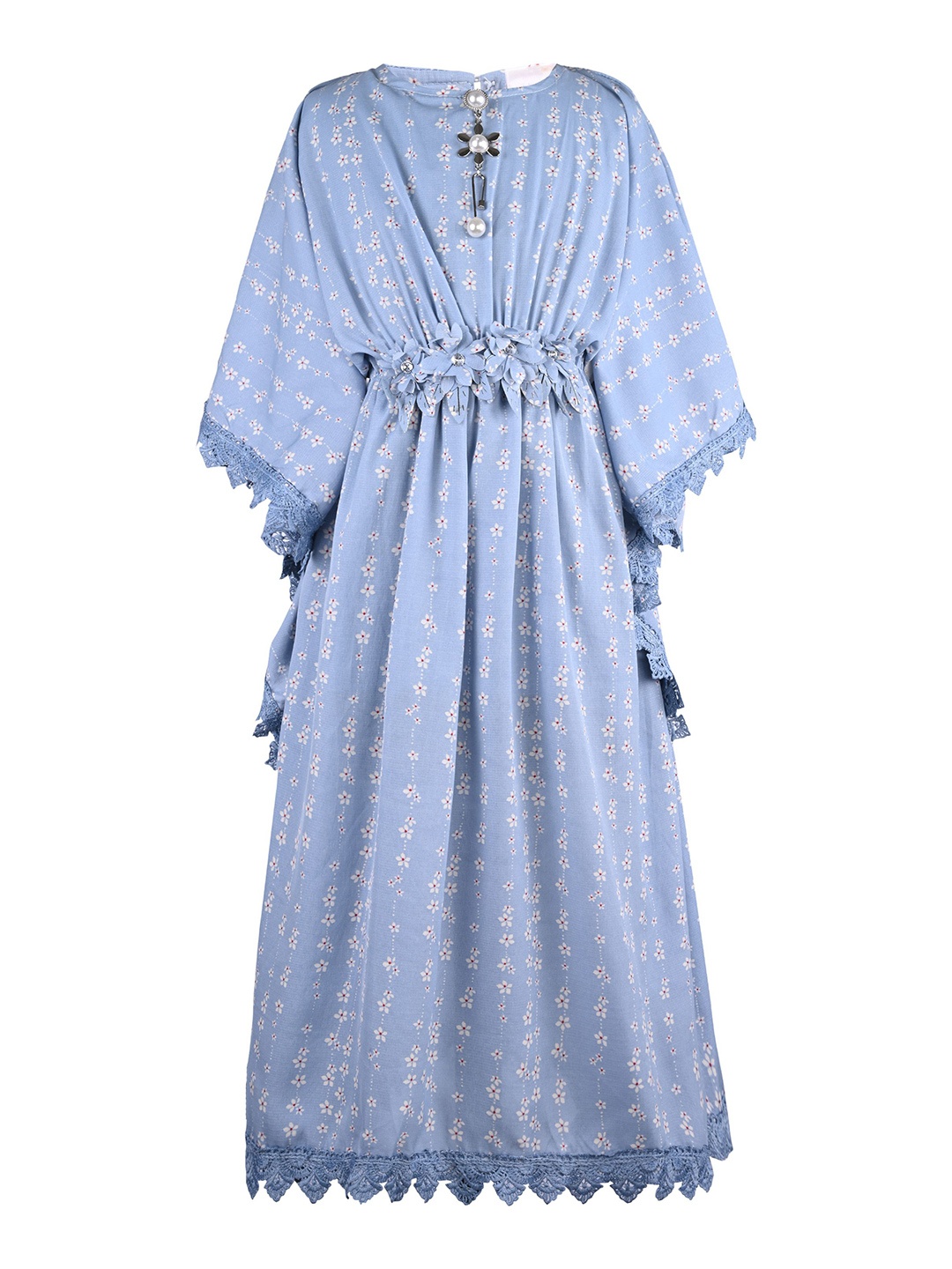 

Wish Karo Girls Floral Printed Round Neck Kimono Sleeve Kaftan Dress, Blue