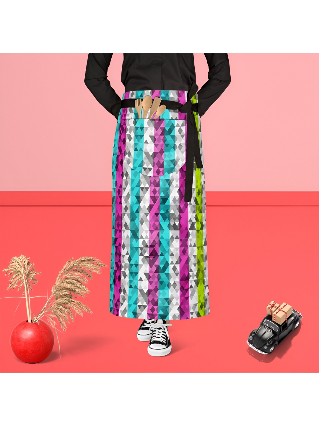 

ArtzFolio White & Pink Printed Pure Cotton Waist Apron
