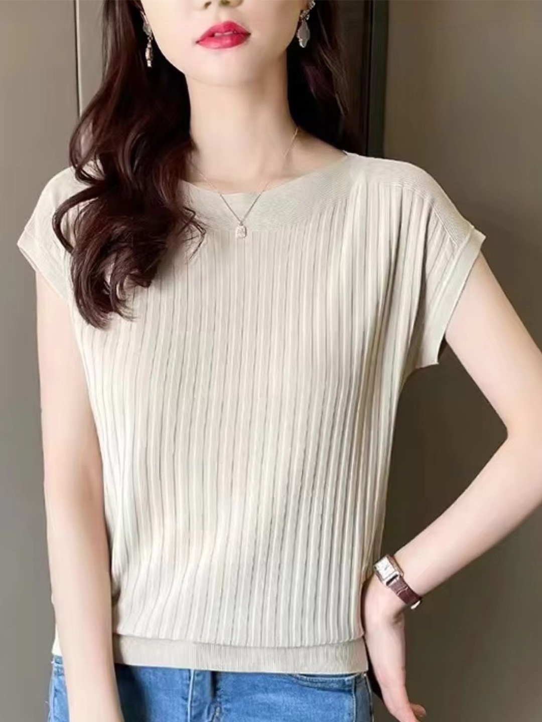 

KPOP Women Boat Neck Top, Cream