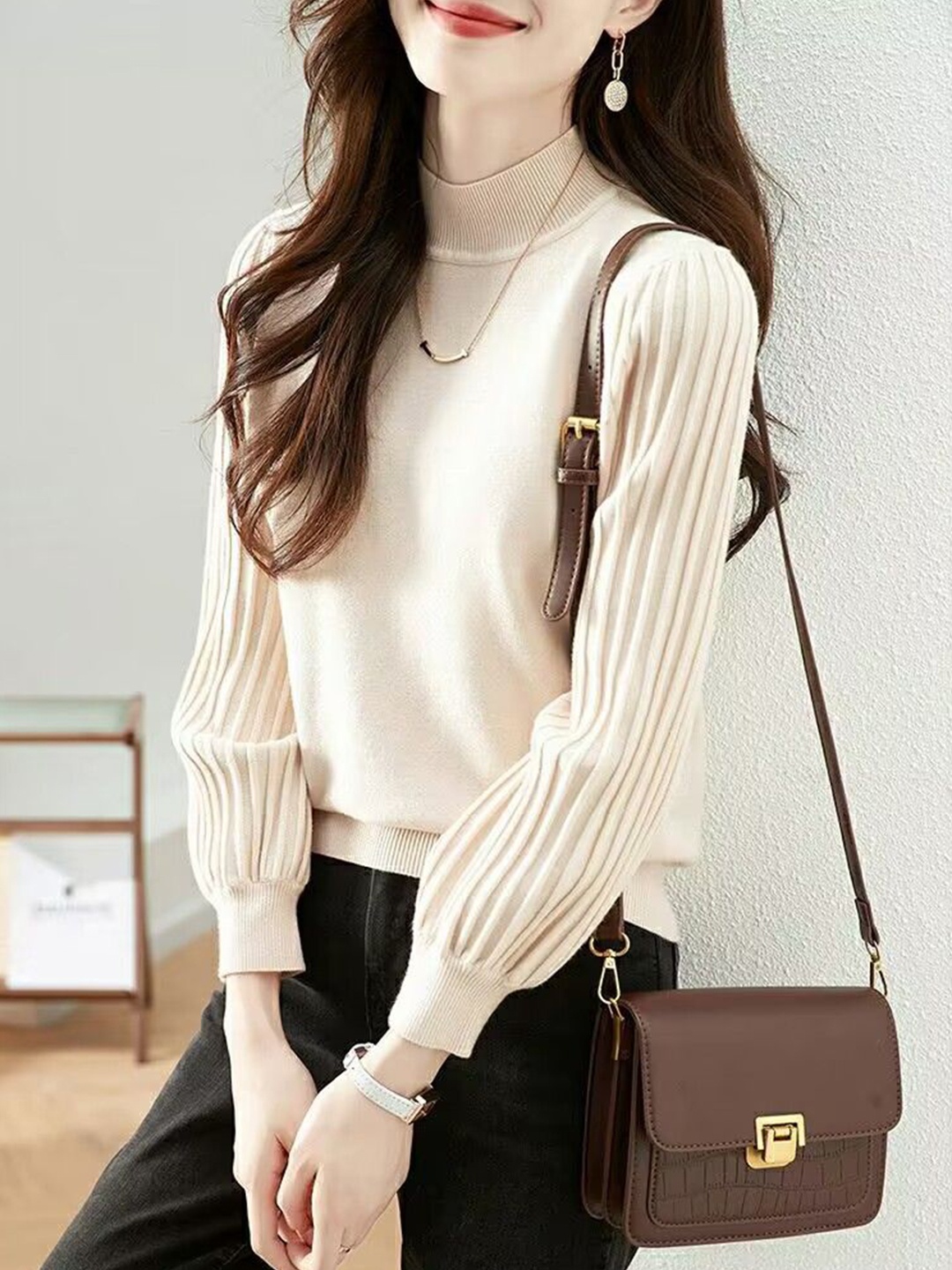 

StyleCast Women Solid High Neck Top, Off white