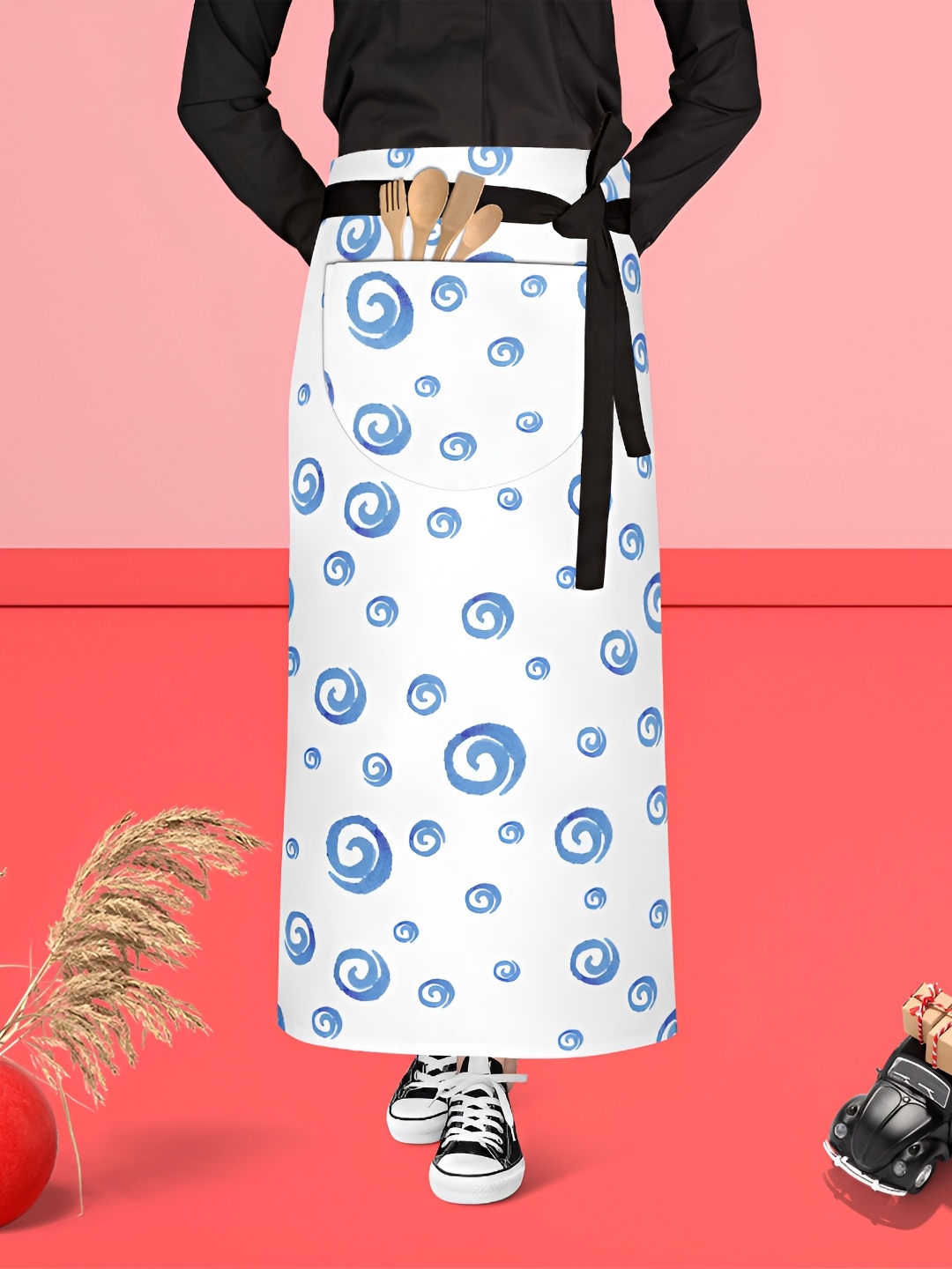 

ArtzFolio Blue & White Printed Pure Cotton Waist Apron